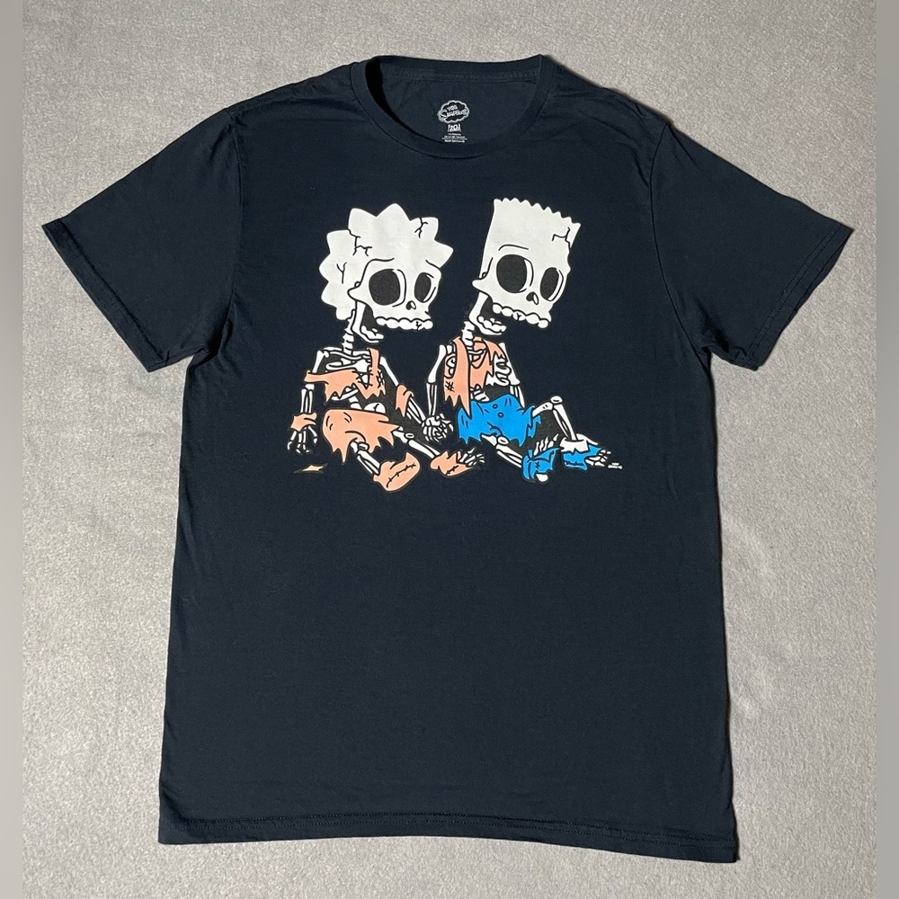 The Simpsons Bart & Lisa Skeleton T-Shirt Black Men’s Medium Cotton Tee